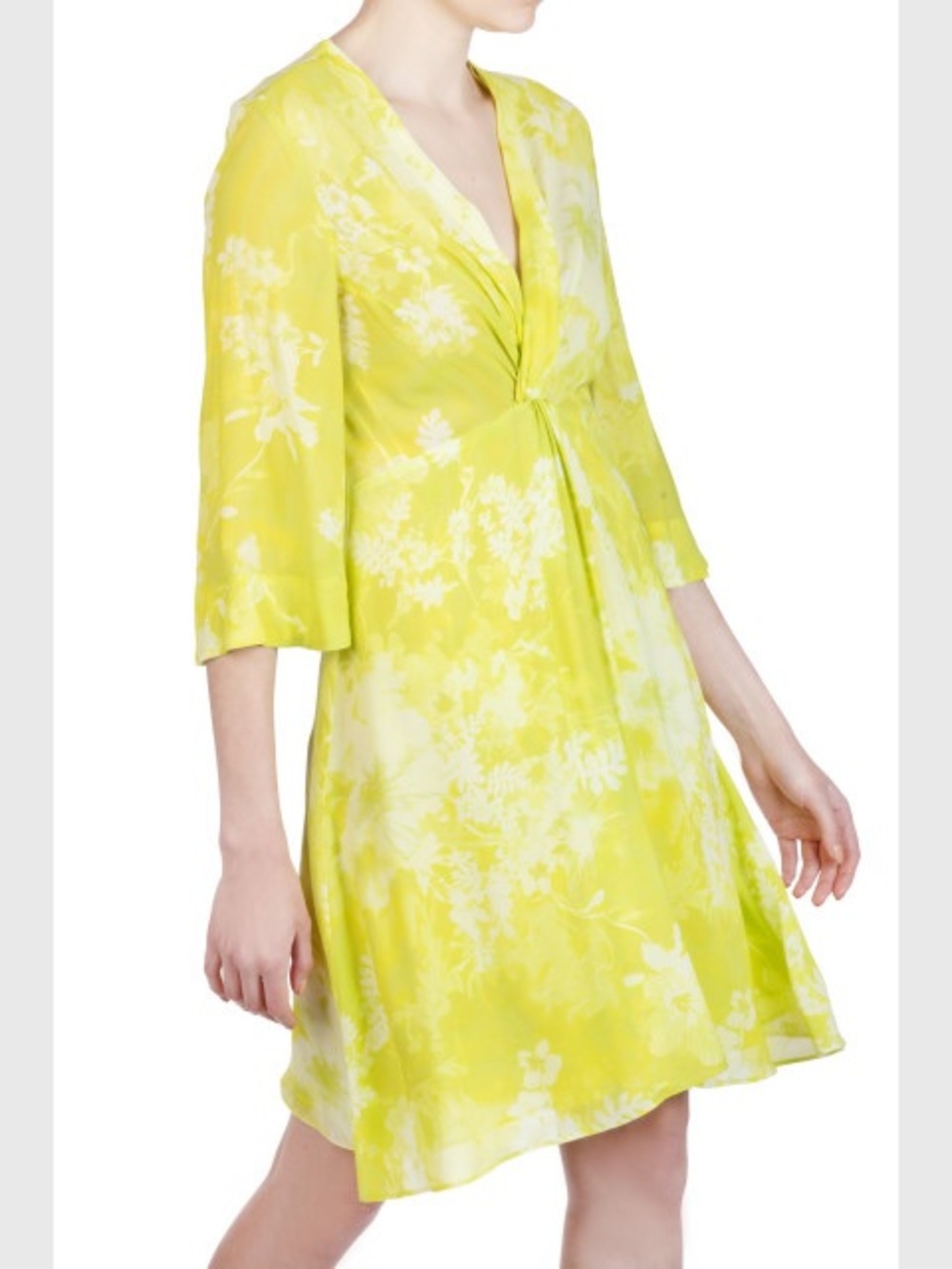 Pinko Yellow Floral V-Neck A-Line Dress new size L/XL
